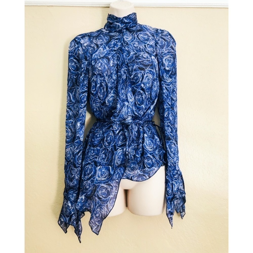 Roberto Cavalli Blue Silk Blouse w Camisole NWT
